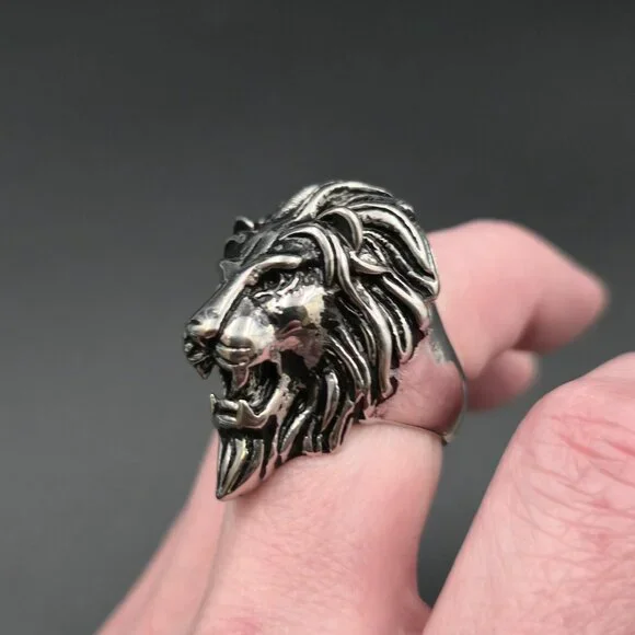 Size 7 Large Lions Head Men's Band Ring B1019 - Picture 4 of 8